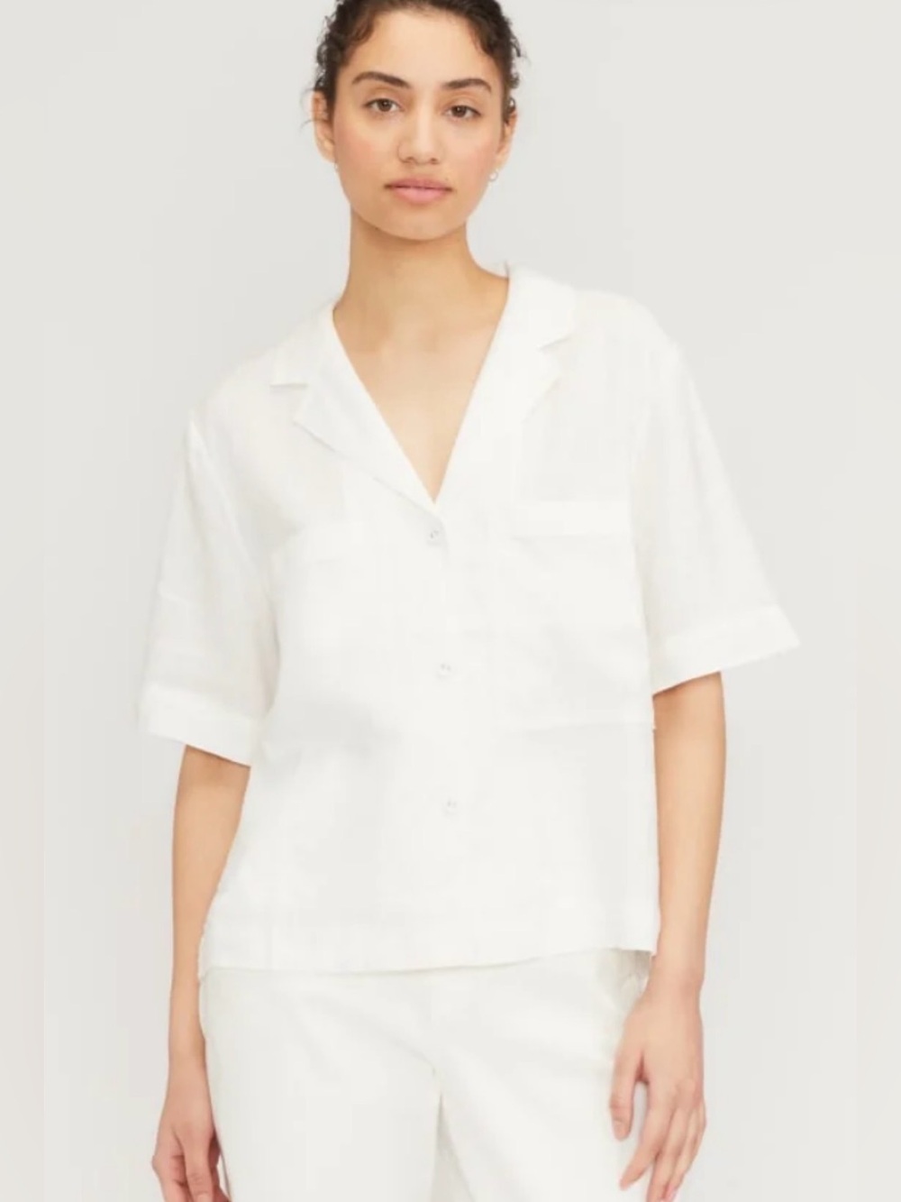Everlane Women’s Big Pocket Workwear Linen Shirt White Short Sleeve. M